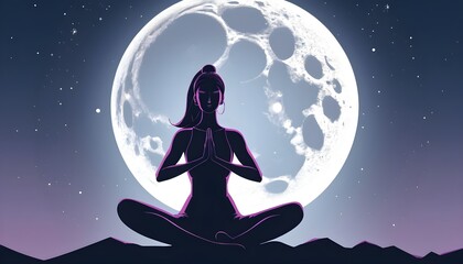 Fototapeta na wymiar woman figure silhouette doing yoga in front of the moon