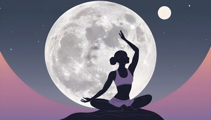 Female woman figure doing yoga in front of the moon