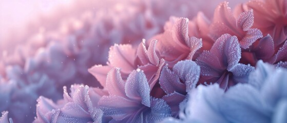 Wavy macro shot portrays the Hyacinth amidst frosty surroundings, its petals aglow with a mix of...