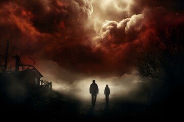 Spooky clouds and grungy smoke add mystery to a horror movie poster. Concept Horror Poster, Spooky Clouds, Grungy Smoke, Mystery, Movie Poster