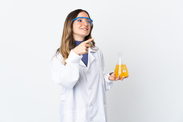 Young Romanian scientific woman isolated on white background pointing up a great idea