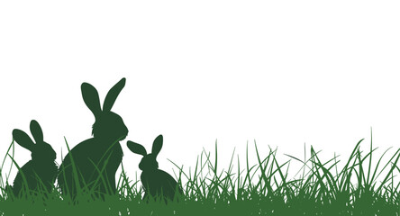 Vector silhouette of a rabbit on a meadow. Easter background.