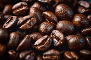 Close up of coffee beans as textured background detailed view capturing essence of freshly roasted beans perfect for espresso and gourmet beverages embodying rich aroma and energy of morning