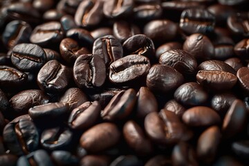 Fototapeta premium Close up of coffee beans as textured background detailed view capturing essence of freshly roasted beans perfect for espresso and gourmet beverages embodying rich aroma and energy of morning