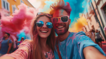 Loving Couple Colorful Memories Painted on Smiling Faces
