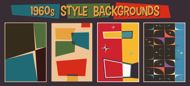1960s Style Backgrounds. Color Templates for 60s Party, Event Posters, Invitations 