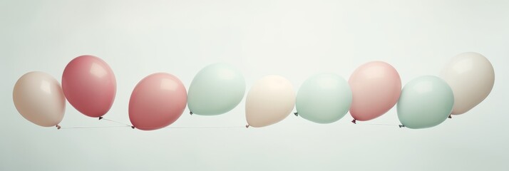 A lively scene as a multitude of vibrant balloons drifts away together, creating a dynamic and cheerful atmosphere in the customizable background image.