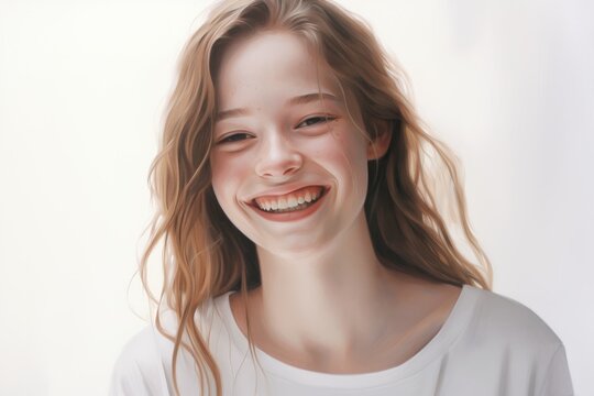 In the backdrop of a white canvas, a charming portrait of a smiling girl adds warmth to the background image.