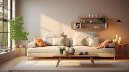 Comfortable Modern Living Room Interior with Sofa and Furniture