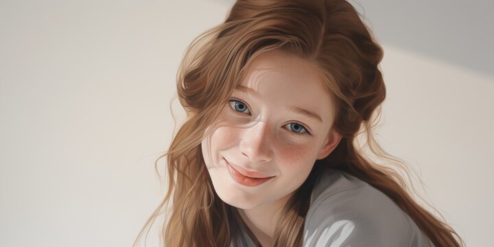 The background image showcases a close-up of a girl with a joyful smile, radiating happiness and contentment, perfect for adding a personalized touch.