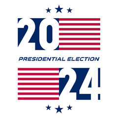 Voting. Presidential election 2024 in USA. Election 2024. Print for t-shirts with US flag colors and symbols.