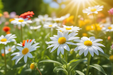 Obraz premium Field of White and Yellow Flowers