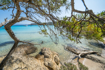 Beautiful Notre Dame beach (Plage Notre-Dame) on Porquerolles island (l'île de Porquerolles), France