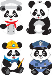 Seth - panda policeman, panda cook, panda builder and just a cute panda vector graphics