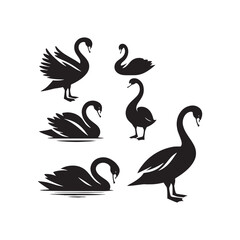 Serenity in Lines: Swan Silhouette Essence in Minimalist Artistry - Swan Vector
