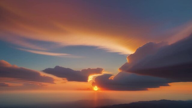 Vibrant hues dance across the horizon in a mesmerizing sunset time lapse, painting the sky with a kaleidoscope of colors.
