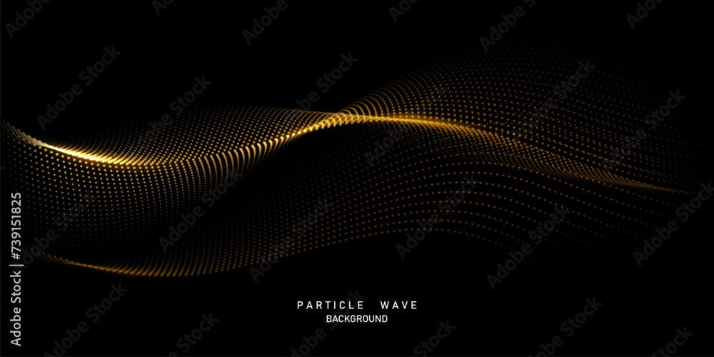 Wall mural Flowing particles form waves, a gradient light pattern. modern technology background Vector illustration