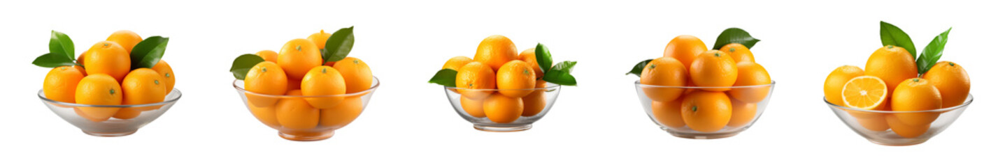 Collection bowl of fresh oranges or tangerines isolated on a transparent background