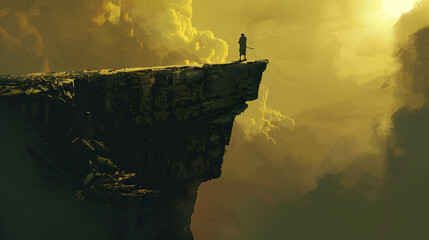 Fototapeta premium silhouette of a person rock climbing on a cliff.