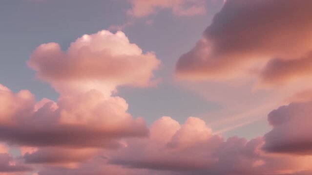 Captivating time-lapse reveals ethereal pastel sky, gracefully shifting clouds paint a mesmerizing canvas.
