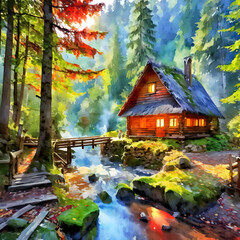 a tranquil sanctuary nestled deep within an ancient forest, 