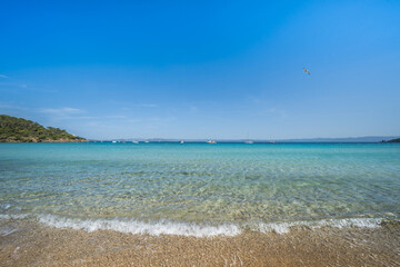 Beautiful Notre Dame beach (Plage Notre-Dame) on Porquerolles island (l'île de Porquerolles), France