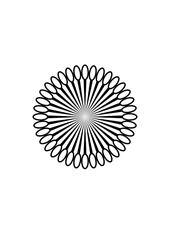 black rosette in the shape of a flower with 36
 narrow lanceolate petals, abstract modern design, graphic, silhouette

