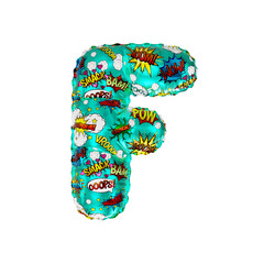 Obraz premium 3D Helium Balloon Letter F with Action Comic Cartoon words Colorful Texture