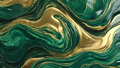 liquid green and golden background with light marble structure