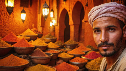 Moroccan Man in Turban, Marrakech historic medina urban, Traditional Attire
