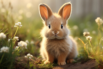 Fototapeta premium Cute baby bunny sitting in the garden
