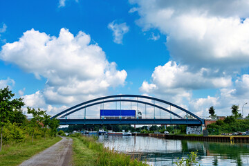 Bridge over canal and blue sky