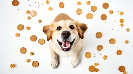 Top view of dog with Biscuits food on clean background_.jpg