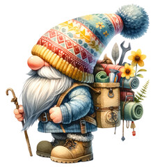 Fototapeta na wymiar Gnome Spring Seasonal Watercolor Clipart Illustration