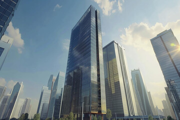 Fototapeta na wymiar Toned image of modern office buildings and sky scrapers in central of the city realistic image