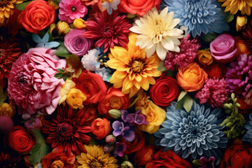 Colorful background. View of multicolor flowers. Beautiful dahlia flowers as background. Summer flowers is genus of plants