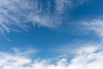 Summer blue sky white cloud, bright cloud cover in the sunlight, sky nature abstract background.