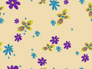Seamless flower pattern. Violet, pruple, blue, yellow, oсhre colors.