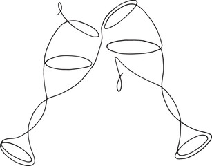 Cocktail glasses champagne wine drawing in flat line style lineart vector
