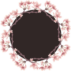 Obraz premium 黒色の桜の丸型ベクターフレーム（水彩風）