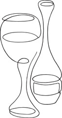 Cocktail glasses champagne wine drawing in flat line style lineart vector