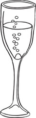 Cocktail glasses champagne wine drawing in flat line style lineart vector