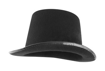 Black magician top hat isolated on white - obrazy, fototapety, plakaty