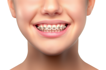 Smile With Teeth Braces for Dentist Advertisement Isolated on Transparent Background
