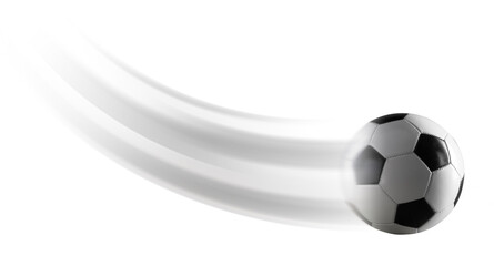 Fast soccer ball on green background