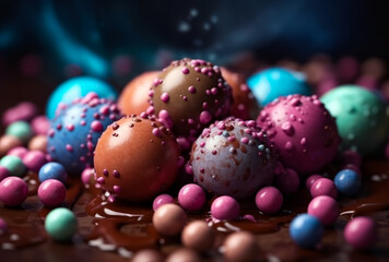 Fototapeta na wymiar Colorful chocolate eggs on dark background