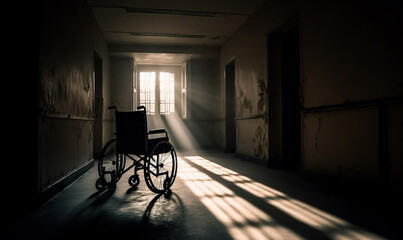 Fototapeta na wymiar Wheelchair in the hospital hallway