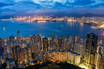 Hong Kong island photographed from Victoria's Peak at night.