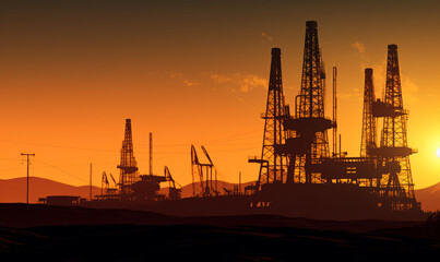 Obraz premium Oil rigs and the sunset
