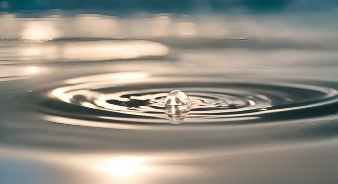 Closeup of transparent water droplet on water ring surface Natural concept